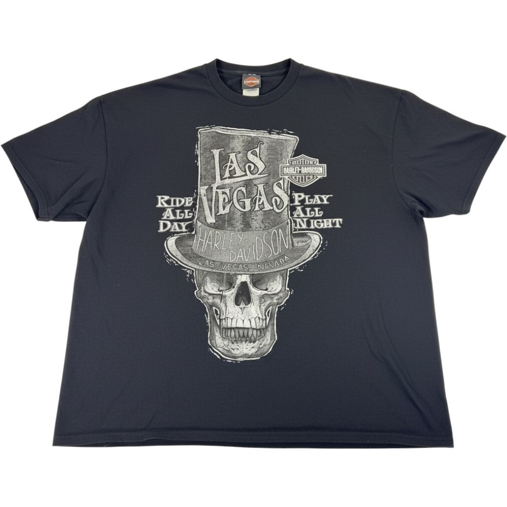 Harley-Davidson Las Vegas Skull Top Hat Graphic‎ T-Shirt Mens 3XL Black Cotton